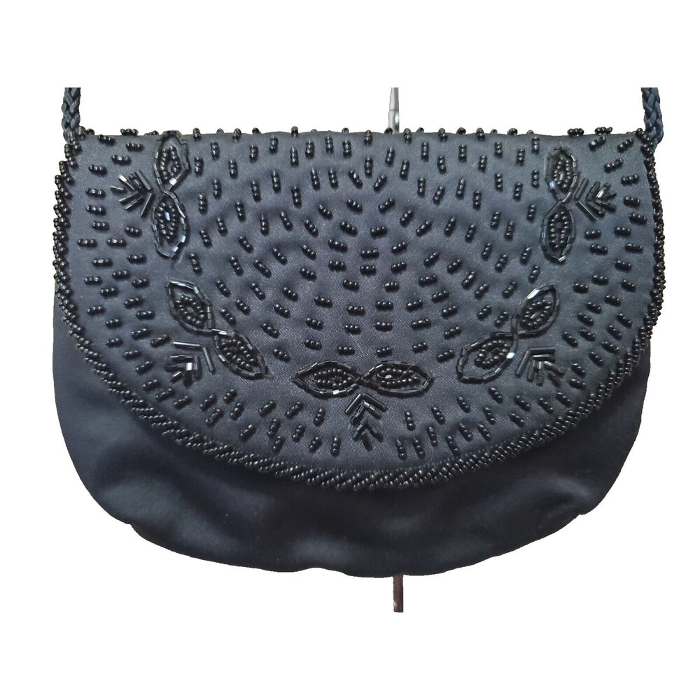 Pacific Connections Black Beaded Crossbody Evening Purse Vintage
